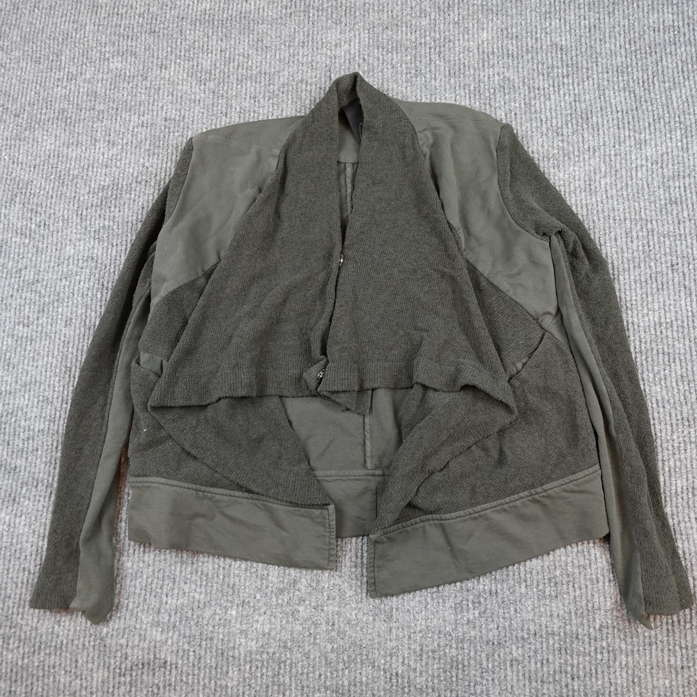 Roque Jacket Womens XL Green Collarless Knit Zip Front Cotton Lined Italy